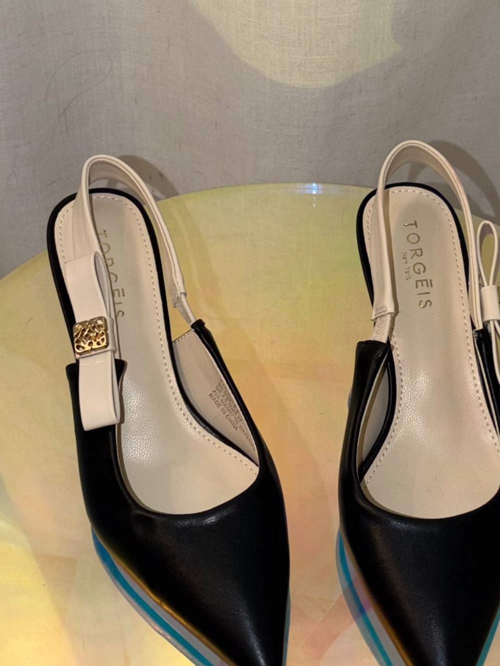 Torgeis black & cream slingback mid heel